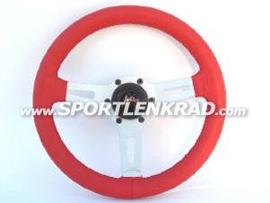 Sharav Sport-Lenkrad, Leder rot, silberne Speiche